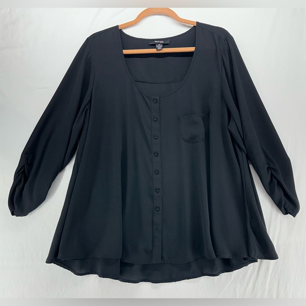 Style & Co Women’s 2X Black Flowy 3/4 Sleeve Tunic‎ Blouse Chiffon